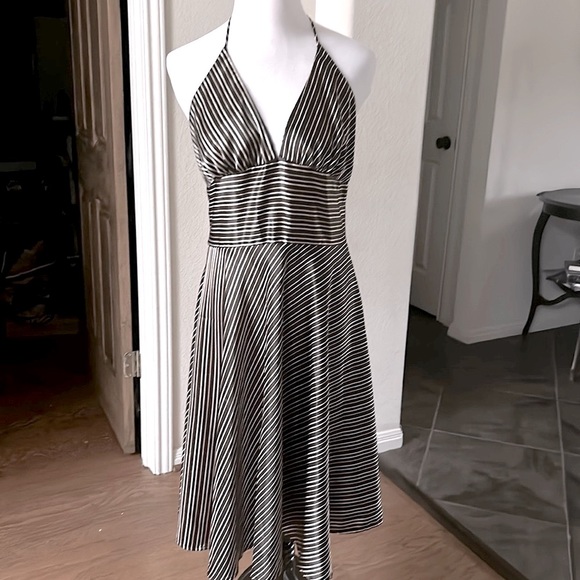 Vintage Dresses & Skirts - Vintage Y2K 90s Alyn Paige Dress Midi Halter Vacation Ready 9/10 Stripe  Brown